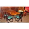 Image 1 : Rectangular Hardwood Table w/Round Metal Base (50"L x 36"W), 3 Chairs, 1 Banquette Seat