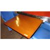 Image 2 : Rectangular Hardwood Table w/Metal Base, 40 x 30 x 27.5"H and 2 Blue Wing Chairs 50.5" H
