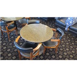 Round Granite Table (24" dia, 28.5" H) w/ 2 Chairs, Upholstered (granite chipped in various areas ar