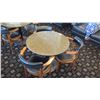 Image 1 : Round Granite Table (24" dia, 28.5" H) w/ 2 Chairs, Upholstered (granite chipped in various areas ar