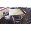 Image 1 : Square Granite Table (35x35x28.5" H) w/4 Chairs 29.5" H, Upholstered (granite chipped in various are