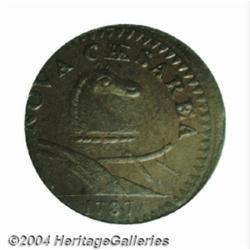 1787 COPPER New Jersey Copper, Small Planchet, Plain Shield MS63 Brown PCGS.