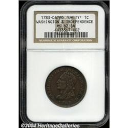 1783 1C Washington Unity States Cent MS62 Brown NGC.
