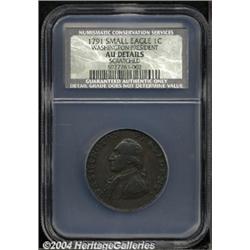 1791 1C Washington Small Eagle Cent AU50 Details, Scratched, NCS.