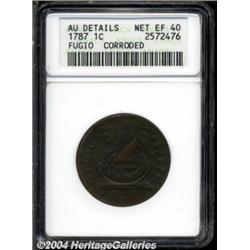 1787 1C Fugio Cent, STATES UNITED, Cinquefoils--Corroded--ANACS. AU Details, Net XF40.