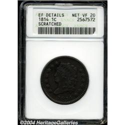 1814 1C Plain 4--Scratched--ANACS. XF Details, Net VF20.