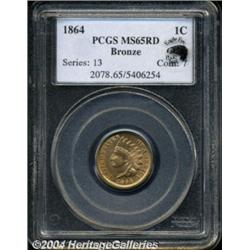 1864 1C Bronze No L MS65 Red PCGS.