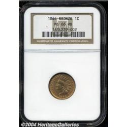 1864 1C Bronze No L MS66 Red NGC.