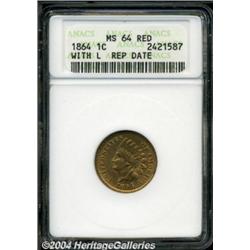 1864 1C L On Ribbon--Repunched Date--MS64 Red ANACS.