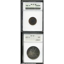 1866 1C Cent MS62 Red and Brown ANACS,