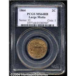 1864 2C Large Motto MS64 Red and Brown PCGS.