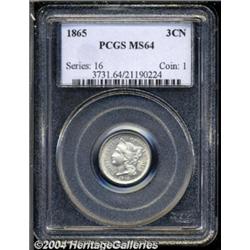 1865 3CN MS64 PCGS.