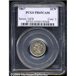 1867 3CN PR65 Cameo PCGS.