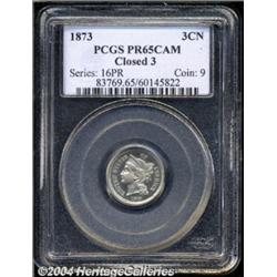 1873 3CN Closed 3 PR65 Cameo PCGS.