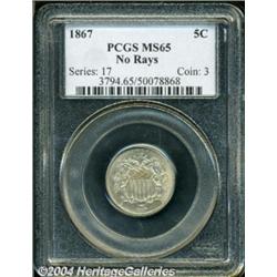 1867 5C No Rays MS65 PCGS.