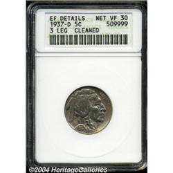 1937-D 5C Three-Legged--Cleaned--ANACS. XF Details, Net VF30.
