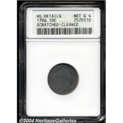 1796 10C --Scratched, Cleaned--ANACS. VG Details, Net Good 4.
