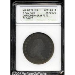 1794 50C --Corroded, Graffiti, Cleaned--ANACS. VG Details, Net AG3.