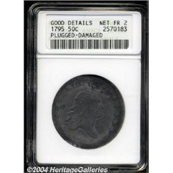 1795 50C 2 Leaves--Plugged, Damaged--ANACS. Good Details, Net Fair 2.