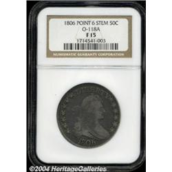 1806 50C Pointed 6, Stem Fine 15 NGC.