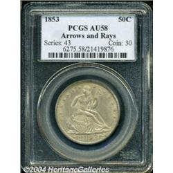 1853 50C Arrows and Rays AU58 PCGS.