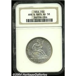 1853 50C Arrows and Rays AU58 NGC.