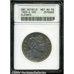 1903-S 50C --Cleaned--ANACS. Unc Details, Net AU50.