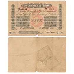 Government of India,  Uniface,  Rupees 5,  red under print