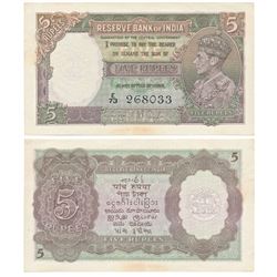 George VI,  Rupees 5,  1st Issue,  1938