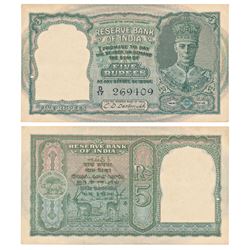 George VI,  Rupees 5,  2nd issue,  1944