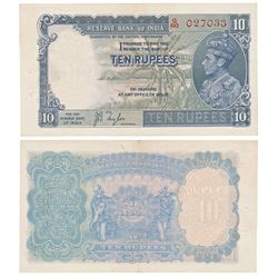 George VI,  Rupees 10,  1st issue,  1938