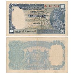 George VI,  Rupees 10,  1st issue,  1944