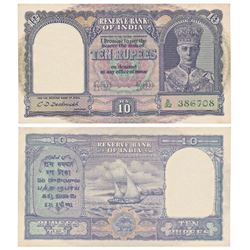 George VI,  Rupees 10,  2nd issue,  1944