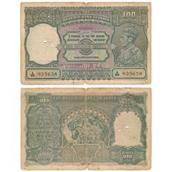 George VI,  Rupees 100,  1938,  Karachi,  signed J. B. Taylor