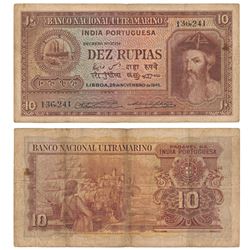 Indo-Portuguese,  Dez (10) Rupias,  6th issue,  1945