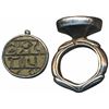Image 1 : Signet ring with round brass plaque held in a silver bezel,  11.57g