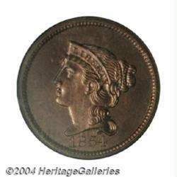 1854 P1C One Cent, Judd-160, Pollock-187, R.4, PR66 Red and Brown NGC.