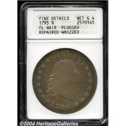 1795 $1 Flowing Hair, Three Leaves--Plugged, Repaired, Whizzed--ANACS. Fine Details, Net Good 4.