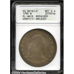 1795 $1 Flowing Hair, Two Leaves--Repaired, Graffiti, Whizzed--ANACS. VG Details, Net Good 4.