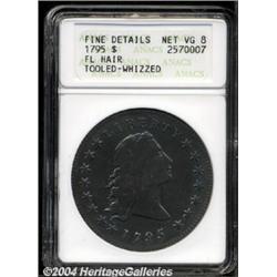 1795 $1 Flowing Hair, Two Leaves--Tooled, Whizzed--ANACS. Fine Details, Net VG8.
