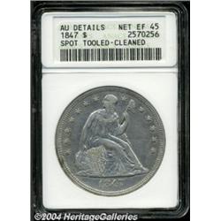 1847 $1--Spot Tooled, Cleaned--ANACS. AU Details, Net XF45.