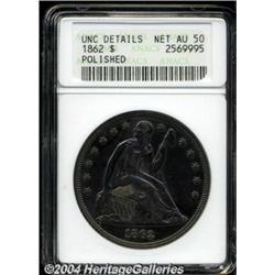 1862 $1--Polished--ANACS. Unc. Details, Net AU50.