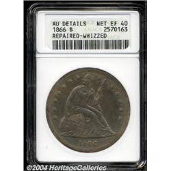 1866 $1 Motto--Repaired, Whizzed--ANACS. AU Details, Net XF40.