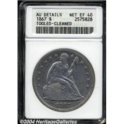 1867 $1--Tooled, Cleaned--ANACS. AU Details, Net XF40.