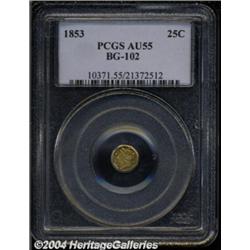 1853 25C Liberty Octagonal 25 Cents, BG-102, Low R.4, AU55 PCGS.