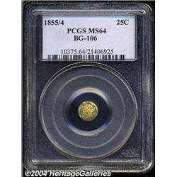 1855/4 25C Liberty Octagonal 25 Cents, BG-106, R.3, MS64 PCGS.