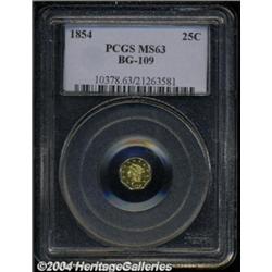 1854 25C Liberty Octagonal 25 Cents, BG-109, High R.5, MS63 PCGS.