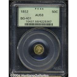 1852 50C Liberty Round 50 Cents, BG-401, R.3, AU58 PCGS.