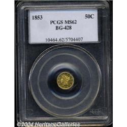 1853 50C Liberty Round 50 Cents, BG-428, R.3, MS62 PCGS.