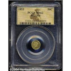 1853 50C Liberty Round 50 Cents, BG-428, R.3, MS62 PCGS.